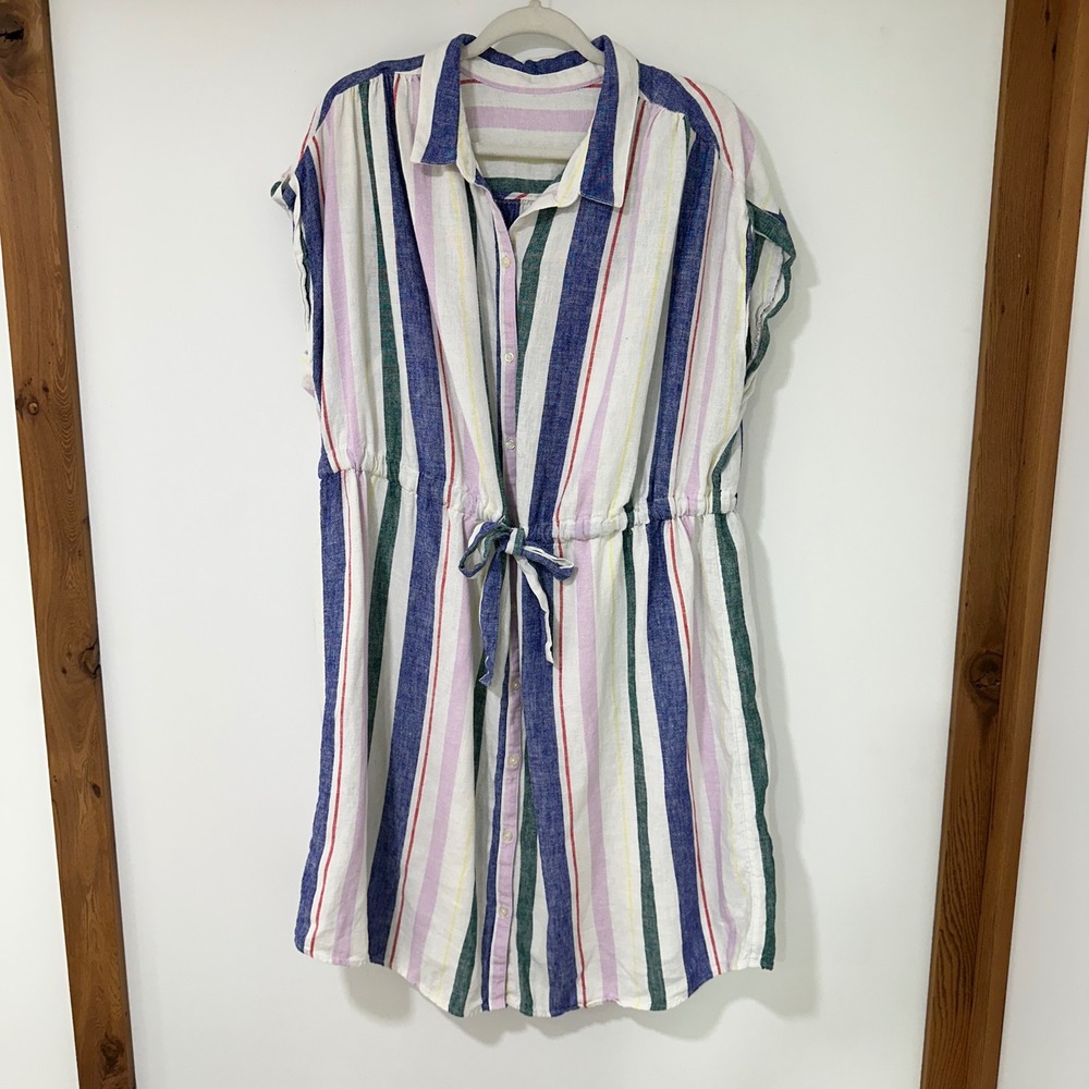 Old Navy Linen Blend Shirt‎ Dress Womens 2X Plus Multi Color Stripe Coastal